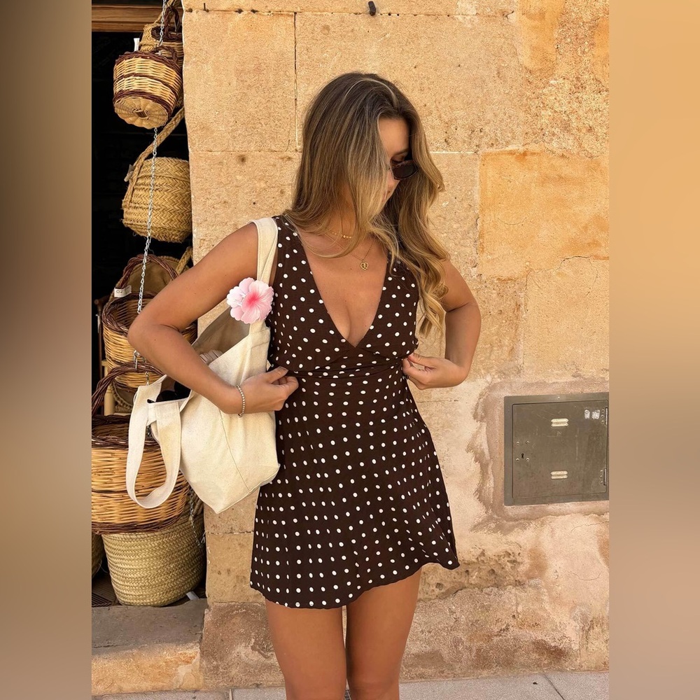 Princess Polly Nellie Brown Polka Dot Mini Dress